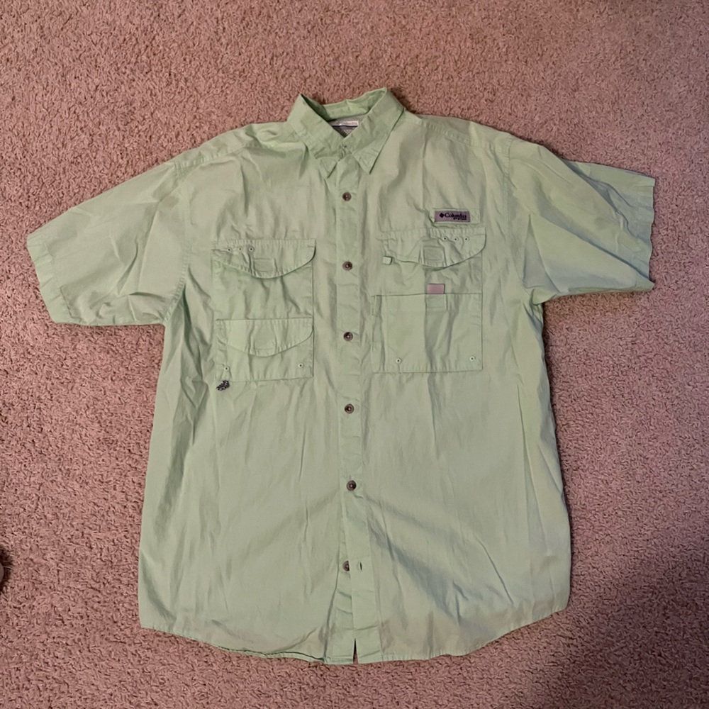 Men’s Light Green Columbia PFG Bonehead Short Sleeve Shirt - Size S